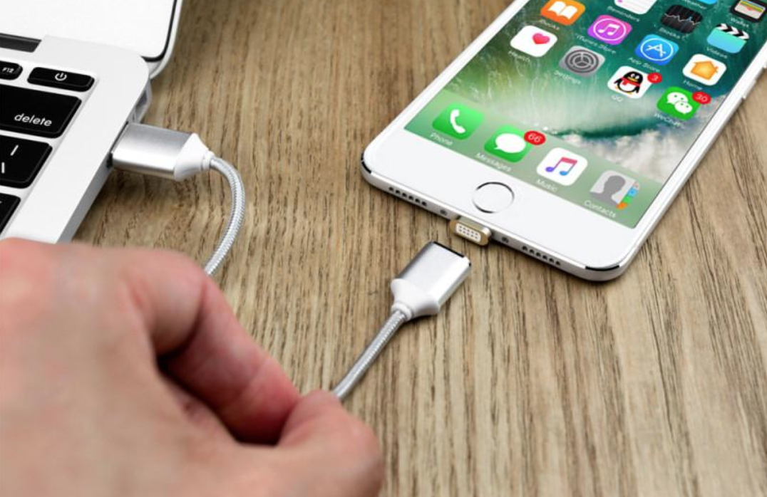 Magnetic Charger being used on an iPhone